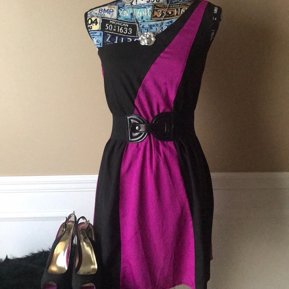 One Shoulder Two Tone Dress - Picture 1 of 4